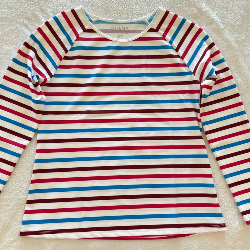 SPANX Long Sleeve Ocean Stripe Hibuscus Swim Shirt--NWT--M - Picture 7 of 14